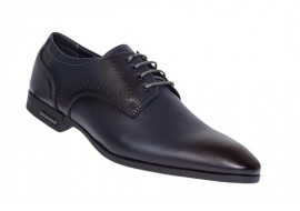 Pantofi barbati bleumarin din piele naturala, eleganti, cu siret si perforatii decorative GKR101BL